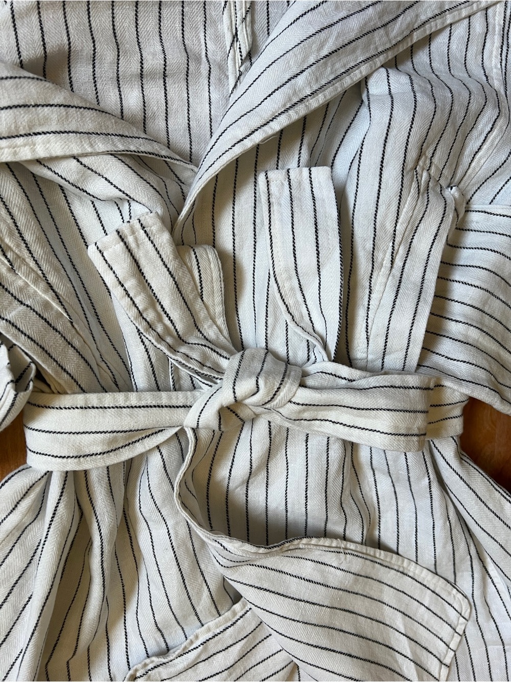 Rachel Zoe Linen Striped Tie-Waist Trench Coat in Cream and Black sz XS - Picture 2 of 8